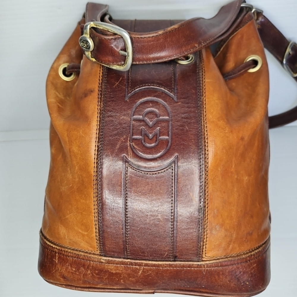 Vintage Marino Orlandi Large Leather Drawstring Bucket Tote Bag Authentic Design - Picture 8 of 14